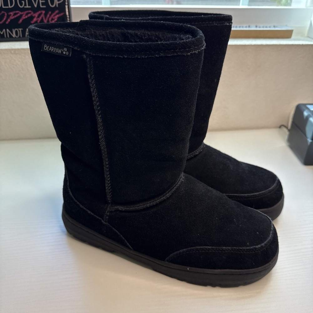 Bearpaw Black Meadow 10 Inches Sheepskin Boots In Black Suede Women's Size 10/11